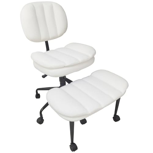 DIDAINT Cross Chair with Wheels, Ergonomic Armchair with Crossed Legs, Wide Seat Faux Sheep Fur, 360° Swivel and Height Adjustable, Ideal for Meditation, Yoga, Office, ADHD