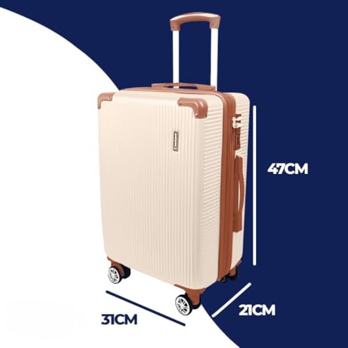 Mala de Bordo 10kg com Frasqueira Bagagem de Mão Expansivel Aprovada ANAC com 4 Rodas duplas 360° Cadeado AntiFurto TSA Mala de Viagem Alça Lateral com Divisória, Leve Resistente Bege