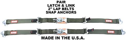 Racerdirect MILITARY GREEN JEEP 2 POINT SEAT BELT 2" LATCH &amp; LINK BUCKLES SNAP IN ANCHORS