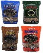 Western BBQ Smoking Wood Chips Variety Pack Bundle (4) Apple, Hickory, Mesquite and Pecan Flavors