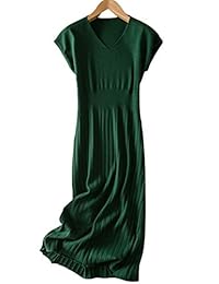 RanRui Vestido de suéter plisado de manga larga para mujer con lazo