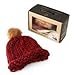 Rising Phoenix Industries Super Soft Red Chunky Yarn Pom Pom Beanie DIY Knit Kit, Large Wood Knitting Needles (Burgundy Red)