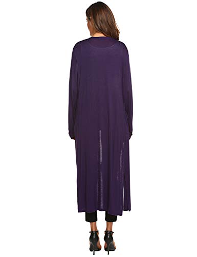 Locryz Long Duster Cardigans for Women Casual Long Sleeve Open Front Sweaters Purple Medium