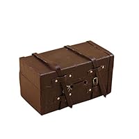 GMNP0di% Dollhouse Miniature with Furniture, Dollhouse Miniatures, Dollhouse Miniature Vintage Wood Faux Leather Suitcase Mini Luggage Box Pretend Play Kids Toy Brown