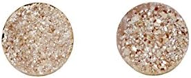 Natural Beige Druzy Stud Earring-10mm Round Real Drusy Quartz Gemstone- Women's Jewelry Gift Idea