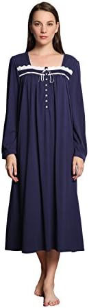 Game Of Love Women's Long Sleeve Nightgown Sleepwear S-XL, Navy Blue