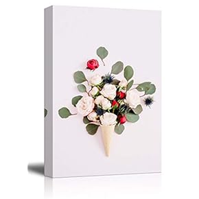 Canvas Wall Art - Dried Flowers and Leaves in The Ice-Cream Cone on White Background - Giclee Print Gallery Wrap Modern Home Art Ready to Hang - 12x18 inches