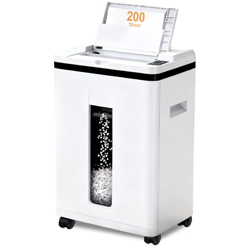 Boyuevi - Trituradora de papel de alimentación automática de 200 hojas resistente, 40 minutos sin parar, trituradora de papel comercial para oficina en casa, trituradora de micro corte con ruedas, P-5