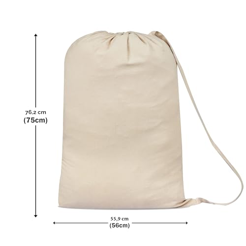 Sweet Needle 2 Pack Premium Canvas Laundry Bags with Shoulder Strap, 29.5" x 22", 40L - 100% Cotton, Woven Fabric, Durable, Drawstring with Lock, Machine Washable