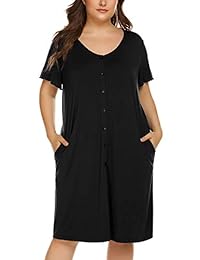 IN'VOLAND Women's Plus Size Nightshirt Button Down Nightgown Short Sleeve Sleepwear Sleep Shirts with Pockets