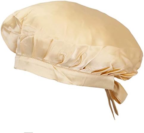 moonsix Women's Natural Silk Night Cap Satin Sleep Caps Elastic Head Cover Bonnet for Hair Care,Tape,Champagne