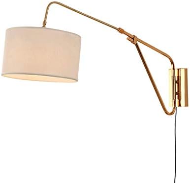 Modern Bedroom Bedside Plug in Wall Light with Switch and Cable Creative Extendable Swing Arm Wall Lamp Fabric Lamp Shade E27 Socket for Living Room Restaurants Study Room,White