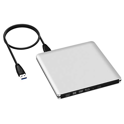 4K Blu Ray Drive, TOPELEK USB 3.0 External CD/DVD Burner/Writer, 3D 6X Blu-Ray Disc Playback, Portable BD/CD/DVD Burner Drive with Polished Metal Chrome for Mac, Laptop, PC, Silvery