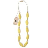 Fox and Finn 'Sophia' Silicone Teething Necklace for Babies | Safety Knotted Silk Rope | Does Not Pull Out Hair | 14 Inch Drop (lemon cream)