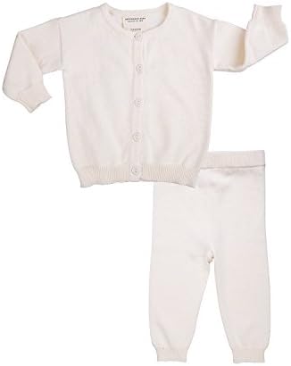 Baby Outfit 100% Cotton Knit 2 Piece Cardigan Top and Leggings Pants (12-18 Months, Ivory)