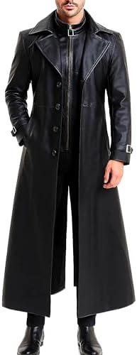 III-Fashions Mens Black Leather Trench Coat – Long Leather