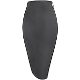 Houmous Women's Cotton Work Pencil Skirt Stretch Office Midi Below Knee Bodycon Belt Loops Back Slit Pockets