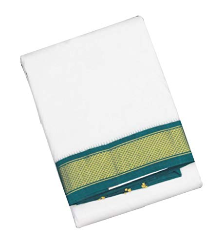 Men's Pure Silk Dhoti Mundu/Veshti/Lungi (54) White