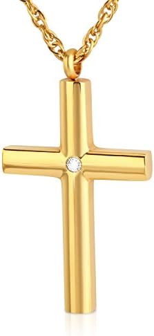 Abooxiu Stainless Steel Cross Pendant Necklace With Cubic Zirconia Stone for Men Women Unisex 3 Colors (Golden)