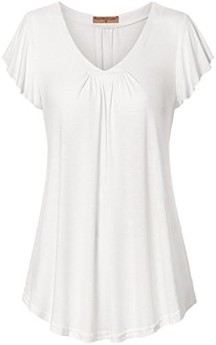 Women's V Neck Pleated Tunic Shirts Ruffle Sleeve T Shirt Flowy Plus Size Blouse Top