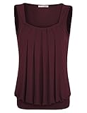 Messic Womens Sleeveless Basic Solid Square Neck Pleated Front Vest Tank Top