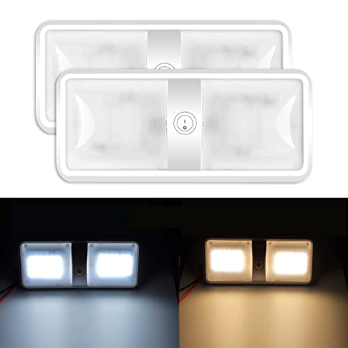 AutoEC 2 Pack Leisure LED RV Ceiling Double Dome Light Fixture 2