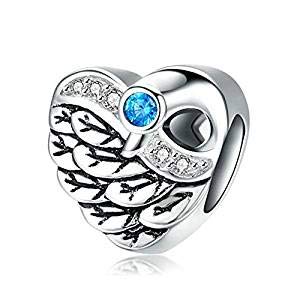 YASHUO Jewellery Angel Feathers Heart Charm Genuine 925 Sterling Silver Dangle Love Wing Charm for Bracelet Women Charm (Angel Feathers Heart Charm)