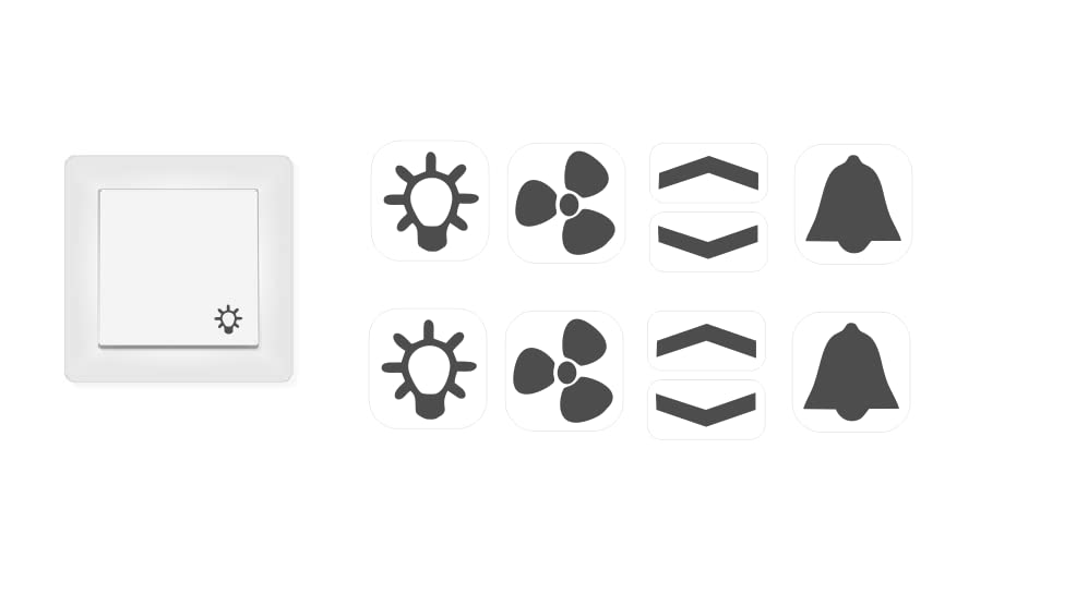 Switch Sticker Set with Light Fan Arrows and Bells Stickers (RP 25/1) (10 mm, Grey Symbols)