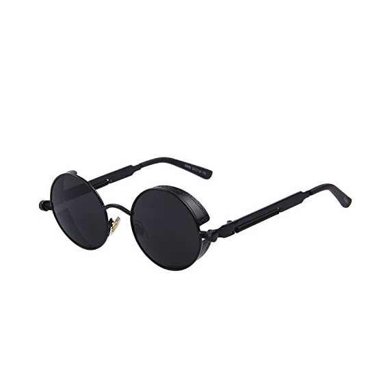 GAMT-Retro-Gothic-STEAMPUNK-Round-Sunglasses-Metal-Frame-Mirrored-Circle-Lens-Black