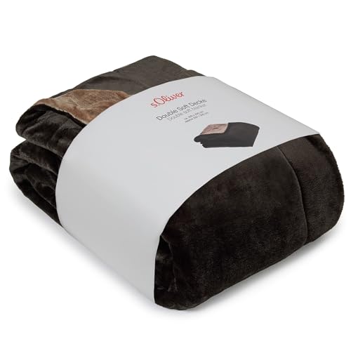 s.Oliver Doublesoft Kuscheldecke 150x200 - super kuschelig & warm, Polyesterflausch Decke Dunkelbraun braun