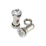 4G = 5mm Screw-on / fit Clear Solid CZ Prongs Setting Ear Plugs Retainers, 1 Pair, Silver