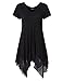 AMZ PLUS Womens Plus Size Short Sleeve Spliced Asymmetrical Tunic Top Black 2XL