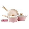 Retro 5-Piece Ceramic Non-Stick Cookware Set, Pink