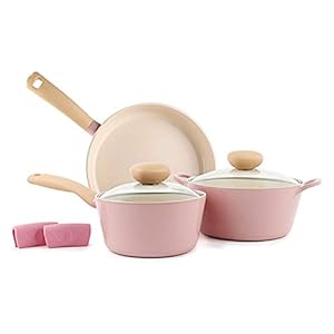 Retro-5-Piece-Ceramic-Non-Stick-Cookware-Set-Pink Retro 5-Piece Ceramic Non-Stick Cookware Set, Pink
