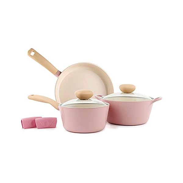 Retro 5-Piece Ceramic Non-Stick Cookware Set, Pink
