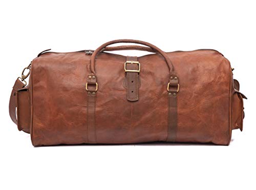 Leather Native New Large Men's Leather Vintage 24" Duffle Luggage Weekend Gym Overnight Travel Bag Great Gift For Men And Women Summer Sale!