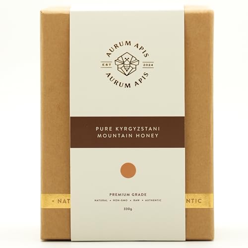 Aurum Apis Raw Kyrgyzstani Mountain Honey - 100% Pure Wild Honey from Kyrgyzstan | Unfiltered Pure Superfood | Natural Immune Support | Natural Sweetener | Non-GMO | Premium 330 Gram Jar