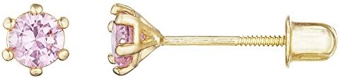 14kt Solid Gold Kids Stud Screwback Earrings- Pink