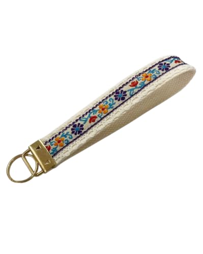 BattleTim Key Fob Keychain Wristlet Floral Embroidered Car Key… at Amazon