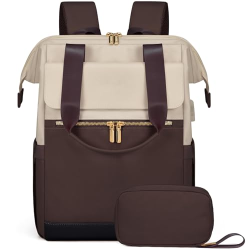 Laptop Backpack for Women, 15.6-Inch Work Bag, Waterproof Travel Backpack with Organizer, Fashionable Teacher & Nurse Bag, 2-Piece Set Vintage College Work Daypacks