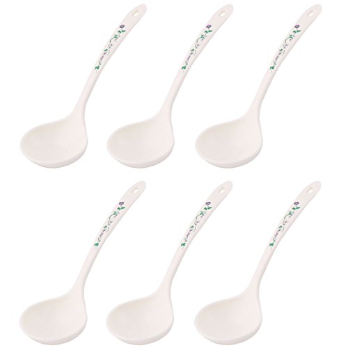 Uxcell Plastic Kitchenware Round Sauce Porridge Gravy Soup Rice Ladle Spoon 6 Pcs Beige