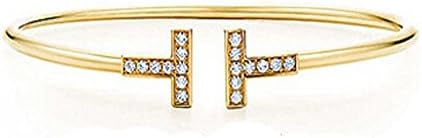 METTU Double T Opening Adjustable Bracelet Inlaid Zircon Parallel Line Bangle Jewelry