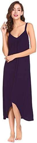 Kisshes Women Ladies Cotton Long Nightdress Sleeveless Nightwear V Neck Nightshirts Solid Sleepdress
