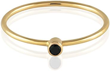 Black Diamond Ring - Solitaire Stackable Thin Rings for Women - Round Cut Genuine Diamonds on Tiny 14k Real Gold Band - Small Promise Jewelry - Size 4 to 10