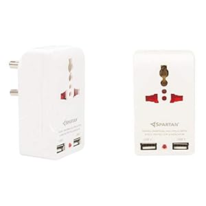 Spartan Travel Adapter with Built in Dual USB Charger Port (White)