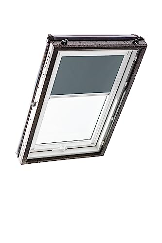 Original Roto Verdunkelungsrollo ZRV - Nahezu vollständige Verdunkelung - Führungsschiene Weiß - Dachfenster Baureihe Designo R4/R7 und Classic 43/73 - Größe 114/098 | 11/09 - Stofffarbe Dunkelgrau