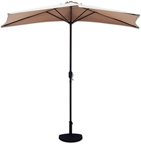 10' Ft Tan Half Patio Umbrella with Stand Market Umbrella Decor