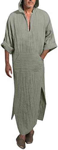 Mens Ethnic Robes,Loose Striped Long Sleeve Hooded Vintage Casual Dress,Kaftan Blouse Thobe