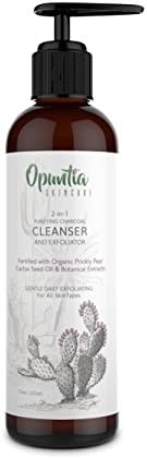 Exceptional 2-in-1 Organic Face Wash with Activated Charcoal Fortified with Wildcrafted Prickly Pear Cactus Seed Oil & Botanicals Extracts - Daily Exfoliating Cleanser by Opuntia Skincare -7.5oz Scrub