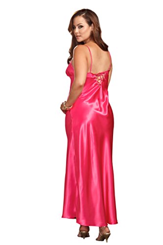 iCollection Women's Plus-Size Long Lace Trimmed Satin Gown, 3X Plus, Fuchsia